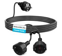 Lamptobe 2M Enchufe Doble para Toma de Corriente 2 en 1 Toma Schuko con Cable Flexible Adaptador de Toma Cable Prolongador Corto IP44 para Interior y Exterior,16A/250V/4000W