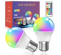 Lamptobe 3W Lámparas LED Edison Multicolores RegulablesDe Con Control Remoto,G45 E27 Bombillas Colores RGBW LED Bombilla Cambio de Color Edison,RGB + Blanco Cálido(Pack de 2)