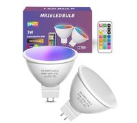 Lamptobe 3W MR16 GU5. 3 Bombilla LED RGB Regulable, Bombillas LED MR16 RGBW de 12V Iluminación Ambiental con Control Remoto, 12 Color + Blanco Cálido + Blanco Frío paquete de 2
