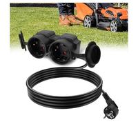 Lamptobe 5m Enchufe Doble para Toma de Corriente 2 en 1 Toma Schuko con Cable Flexible Adaptador de Toma Cable Prolongador Corto IP20 para Interior y Exterior,16A/250V/4000W