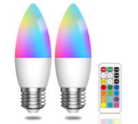 Lamptobe Bombilla LED Colores con Mando 3W E27 Edison RGB Colores Regulable, RGB+Blanco Cálido+Blanco Frio, 40W Equivalente, para Fiesta KVT Home, 2Piezas