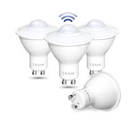 Lamptobe Bombilla LED GU10 5W Detector Movimiento, Blanco Frío 6000K No Regulable Auto On/Off Bombilla PIR LED Exterior Interior para Garaje, Pasillo, Patio(4-Unidades)