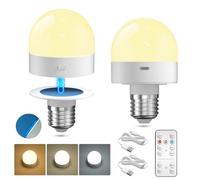Lamptobe Bombilla Recargable USB con Mando, 3 Temperaturas de Color Regulable Bombilla LED E27, Lamparas Sin Cables, Base Desmontable, con Imán, Temporizador para Luz Nocturna, Campament, 2 Unidades