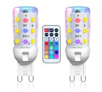 Lamptobe Bombillas LED G9 RGBW, 2W Regulable G9 Bombilla con mando a Distancia, 12 Colores RGB + Blanco CáLido 3000K, G9 Bombilla RGB para DecoracióN, Fiesta, Bar, Paquete de 2