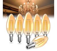 Lamptobe E14 LED Bombillas de Vela 4W (40W Equivalente) 2200K Blanco Cálido Amber Glow Vintage C35 LED Bombillas de bajo consumo, no regulable para lámpara de araña, lámpara de pared -6 piezas