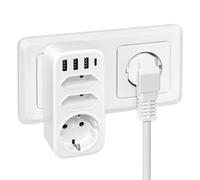 Lamptobe Ladron Enchufes Multiple USB Pared, 7 en 1 con 1 Enchufe Schuko y 2 Enchufes EU y 1 Tomas USB C y 3 Puertos USB, Adaptador Triple Portátil Adecuado para Viajes,Oficina y Dispositivos Móviles