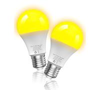 Lamptobe Lámpara exterior con sensor crepuscular, 6 W, A19, lámpara LED E27 con sensor de luz, luz blanca cálida 1800 K, luz amarilla (530-590 nm), antiinsectos, 2 unidades