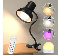 Lamptobe Lámpara Lectura Inalámbrica con Pinza, Recargable Lampara Pinza, 15 Colores y 10 Brillos, Flexo Escritorio Clip para Lectura en la cama, leer, acampada y ambiente RGB
