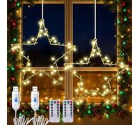 Lamptobe Luces Navideñas Colgantes en Forma de Estrella, luces LED Blancas Cálidas Regulables, 8 Modos y Función de Temporizador, Alimentado por USB, para Decoración del Hogar 2 Unidades