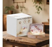 Lamptobe Set de Cristales Chakra con Base LED Madera - Piedras Naturales, Regalo Mujer para Curación Meditación Yoga Reiki Regalos Espirituales Equilibrio Energético Hogar Oficina