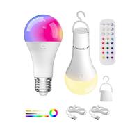 Lamptobe USB C Bombilla Batería Recargable con Mando, 12 RGB+3 Temperaturas de Color Regulable, E27 Bombilla Inteligente RGB, Lamparas Sin Cables Con Temporizador para Emergencia, Acampar, 2 Unidades