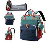 Lamroro Bolsa de pañales con cambiador, mochila 3 en 1 para pañales de bebé, Verde-azul-rojo, 13"L x 8"W x 16.5"H, Mochila para pañales