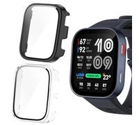 Lamshaw - Carcasa compatible con Amazfit Bip MAX 50 mm Smart Watch,Duro PC, material de la carcasa, ultra fina, cristal templado, pantalla compatible con Amazfit Bip MAX 50 mm (negro+transparente)