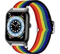 Lamshaw Cinturón elástico de nylon ajustable de 20mm para reloj inteligente-Repuesto compatible para EGQINR P88,Popglory P22/P32/P36,CanMixs P22,EGQINR Watch HT, SOUYIE HT,IDW18 (Arco iris oscuro)