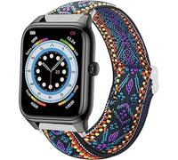 Lamshaw Cinturón elástico de nylon ajustable de 20mm para reloj inteligente-Repuesto compatible para EGQINR P88,Popglory P22/P32/P36,CanMixs P22,EGQINR Watch HT, SOUYIE HT,IDW18 (Flor púrpura)