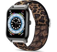 Lamshaw Cinturón elástico de nylon ajustable de 20mm para reloj inteligente-Repuesto compatible para EGQINR P88,Popglory P22/P32/P36,CanMixs P22,EGQINR Watch HT, SOUYIE HT,IDW18 (leopardo)