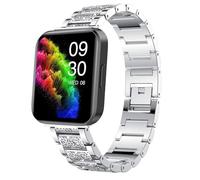 Lamshaw Correa Compatible con RUIMEN D1, Bling Diamond Metal Bandas de repuesto, No Gap, Metal Metálica Acero Reloj Repuesto Inteligente Smartwatch Pulseras (Plateado)