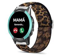 Lamshaw Correa Compatible con SaveFamily Smartwatch 18mm - Nylon Elástico Ajustable para SaveFamily Slim 4G/SaveFamily Enjoy- Banda Deportiva de Repuesto (Estampado de leopardo)