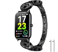 Lamshaw Correa Compatible con Soudorv Smartwatch - p97 1,57 ", la luna taladrar Metal Bandas de repuesto No Gap, Metal Metálica Acero Reloj Repuesto Inteligente Smartwatch Pulseras (Negro)