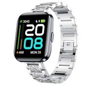 Lamshaw Correa Compatible con Tensky Smartwatch ID208 Plus-1.8", Bling Diamond Metal Bandas de repuesto, No Gap, Metal Metálica Acero Reloj Repuesto Inteligente Smartwatch Pulseras (Plateado)