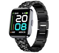 Lamshaw Correa Compatible con Tensky Smartwatch ID208 Plus-1.8", Bling Diamond Metal Bandas de repuesto, No Gap, Metal Metálica Acero Reloj Repuesto Inteligente Smartwatch Pulseras (Negro)