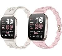 Lamshaw Correa para Ama@zfit Bip 6-20mm/22mm Cinturón de Silicona Elástica con Liberación Rápida, Correa Hueca Transpirable y Suave, Compatible con Reloj Inteligente Ama@zfit(Blanco+Rosa, 22mm)