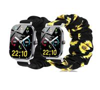 Lamshaw Correas Compatible con Csasan Smartwatch T70/Kuizil T70-1,91",Correa Elástica Ajustable Recambio Scrunchie para Mujeres y Hombres (Negro+Girasol)