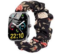 Lamshaw Correas Compatible con Csasan Smartwatch T70/Kuizil T70-1,91",Correa Elástica Ajustable Recambio Scrunchie para Mujeres y Hombres (Flores negras)