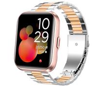 Lamshaw Correas Compatible con Tensky Smartwatch ID208 Plus-1.8",No Gap Hombre, Mujer Metal Metálica Acero Reloj Repuesto Inteligente Smartwatch Pulseras (Plata-oro rosa)