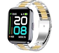 Lamshaw Correas Compatible con Tensky Smartwatch ID208 Plus-1.8",No Gap Hombre, Mujer Metal Metálica Acero Reloj Repuesto Inteligente Smartwatch Pulseras (Plata-oro)