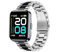 Lamshaw Correas Compatible con Tensky Smartwatch ID208 Plus-1.8",No Gap Hombre, Mujer Metal Metálica Acero Reloj Repuesto Inteligente Smartwatch Pulseras (Plata-negro)