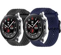Lamshaw Correas de Respirable Silicona Compatible con OnePlus Watch 2/ Watch 1,Correa Deportivas Suave de Repuesto para Mujeres y Hombres (Negro+Azul)