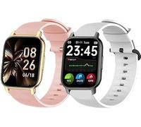 Lamshaw Correas de Silicona Compatible con Popglory 1.85'' P66 reloj inteligente Correas,Correa Deportivas Suave de Repuesto para Mujeres y Hombres (Blanco+Rosa)