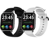 Lamshaw Correas de Silicona Compatible con Popglory 1.85'' P66 reloj inteligente Correas,Correa Deportivas Suave de Repuesto para Mujeres y Hombres (Blanco+Negro)