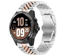 Lamshaw la pulsera compatible con TicWatch Atlas,20 mm,22 mm,24 mm,correa de acero inoxidable sólida con hebilla desplegable mariposa,compatible con las versiones TicWatch Atlas (Rosa de plata, 20mm)