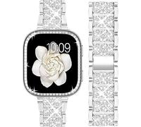 Lamshaw Pulsera de acero inoxidable premium y funda protectora compatible con Amazfit Bip 6 - Correa metálica rápida con diseño bling y cubierta de PC para Amazfit Bip 6 46mm (Plateado)