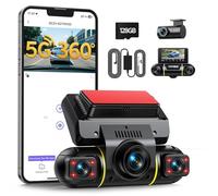 LAMTTO Dashcam 4 Canales 360° Cámara de Cochec Delantera y Trasera con Kit de Cableado Hardwire, Dash CAM con WiFi & App, G-Sensores, Monitor de Aparcamiento y IR Visión Nocturna, Tarjeta SD 128 GB
