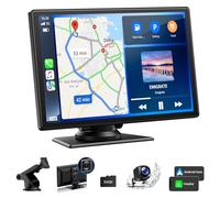 LAMTTO Pantalla Coche con Carplay y Android Auto Inalámbrico, 9" Pantalla Carplay, Pantalla para Coche con Cámara Trasera 1080P, Cámara Frontal de 2.5k, Bluetooth, Pantalla Dividida