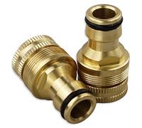 LAMXD Paquete de 2 conectores de grifo de manguera de jardín, conector hembra de latón roscado 2 en 1 de 3/4 y 1/2 pulgadas para manguera, adaptador de grifo roscado