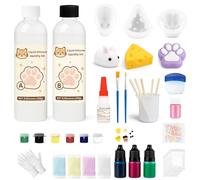 LAMXIN Fabrica Squishy, 18 Oz, Kit Para Armar Squishys, Mezcla De Resina Epoxi De Silicona LíQuida Con ProporcióN Ab 1:1 Con 3 Moldes (UñA De Gato, Queso, Conejo)