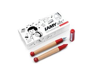 Lamy abc - Juego de aprendizaje para aprender a escribir, incluye paquete de regalo, 1 pluma estilográfica para niños con pluma fina y 1 lápiz, mango antideslizante, tapa y cubo de plástico