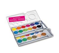 Lamy Aquaplus - Caja de pintura gris claro con 24 colores - Ideal para clases escolares - con círculo de color Johannes Itten y blanco opaco - Campos de mezcla en tapa