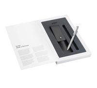 Lamy Juego de 1 bolígrafo y lápiz ST Twin Pen 645 de acero inoxidable en plata y 1 estuche de piel auténtica en negro para dos instrumentos de escritura