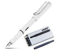 Lamy Safari Fountain Pen (19M) White & 5 Black Ink Cartridges