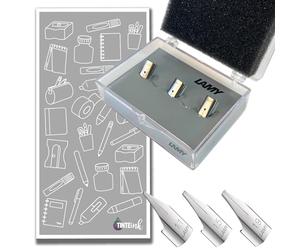 Lamy Safari - Juego de puntas de repuesto de acero inoxidable pulido y negro, elige 5 puntas o 3 puntas, caja protectora incluida. (Colección de 3 puntas de acero inoxidable pulido (puntas de