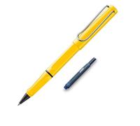 Lamy Safari Roll-Ink - Bolígrafo de tinta amarilla con mango ergonómico y ancho de trazo M, carcasa de plástico ASA resistente, incluye cartucho de tinta y cartucho extra