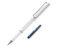 Lamy Safari Roll-Ink White - Bolígrafo clásico atemporal con mango ergonómico y ancho de trazo M, carcasa de plástico ASA resistente, incluye cartucho de tinta + cartucho extra