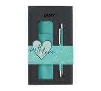 Lamy swift lagoon edición especial roller - set de regalo romántico con roller y estuche de cuero genuino - cuerpo de metal - ancho de línea B - incl. recambio roller M 66 B blue