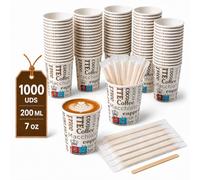 LAN&LAN Vasos Cafe Desechables con Palitos de Madera - Vasos de Papel Antifugas Estampado de Letras para Hostelería y Eventos (1000, 200ml)