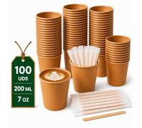 LAN&LAN Vasos Cafe Desechables con Palitos de Madera - Vasos Kraft de Papel Antifugas (100, 200ml)